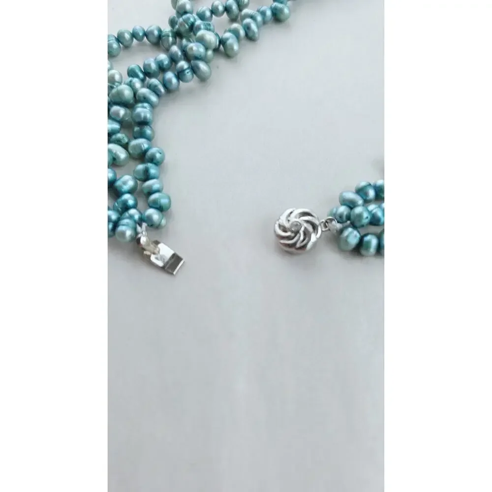 Genuine rice Pearl 3 strand Choker Necklace 16
